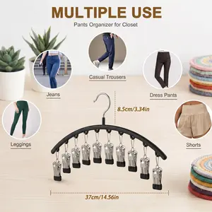2 PCS Curved Metal Pants Hanger with 10 Clips, Anti-Rust Multi Clip Closet Organizer for Socks Underwear Leggings Shorts-YY1