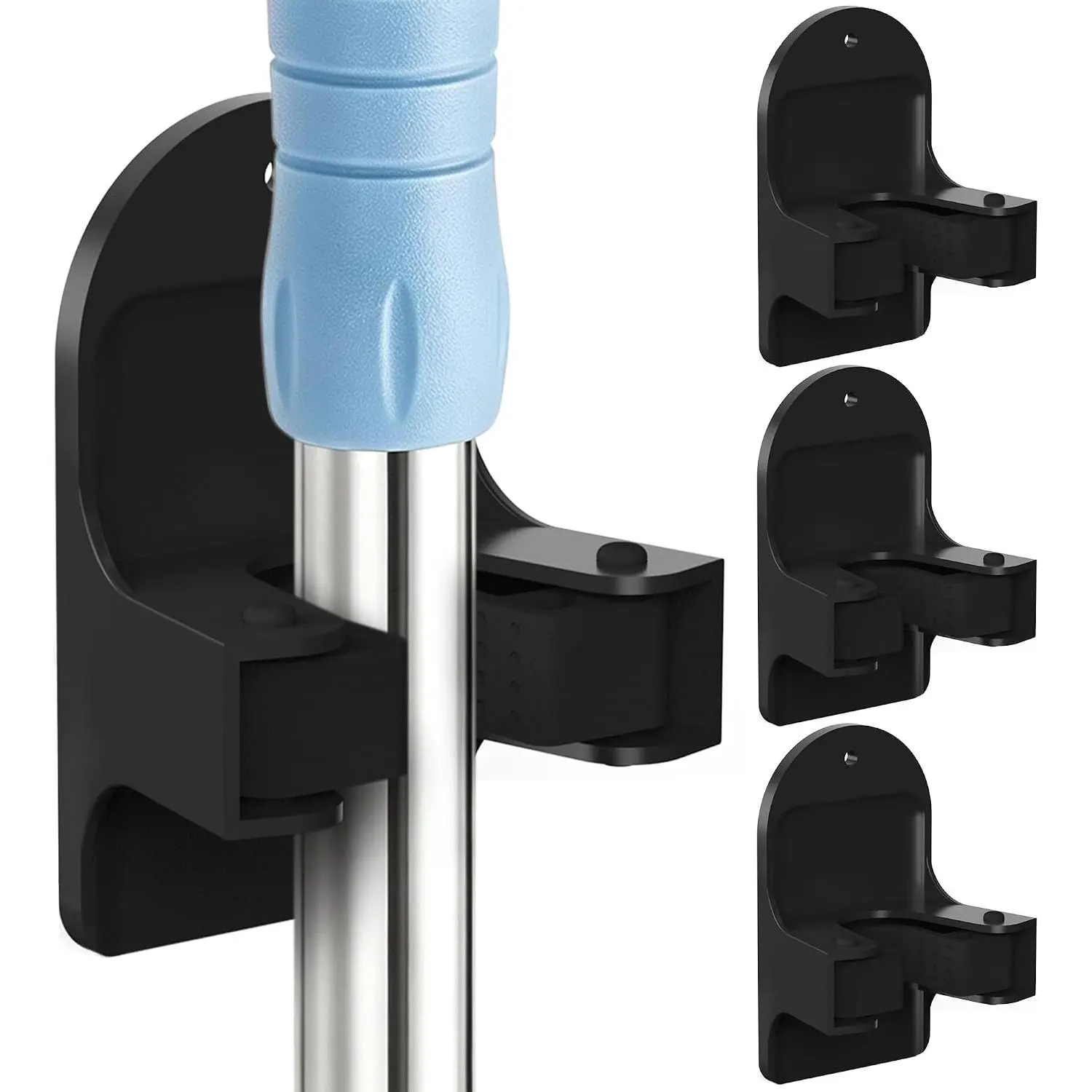 Broom Holder Wall Mount (Black 4 Count), Broom Holder, Broom and Mop Organizer Wall , Mop and Broom Holder Wall Mount, Broom Organizer Wall Mount for , Kitchen, Garage Storage