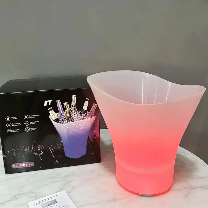 Lighted Bluetooth Ice Bucket 7L Subwoofer Wine Bucket LED Light Speaker Camping Ice Bucket Bar Essential