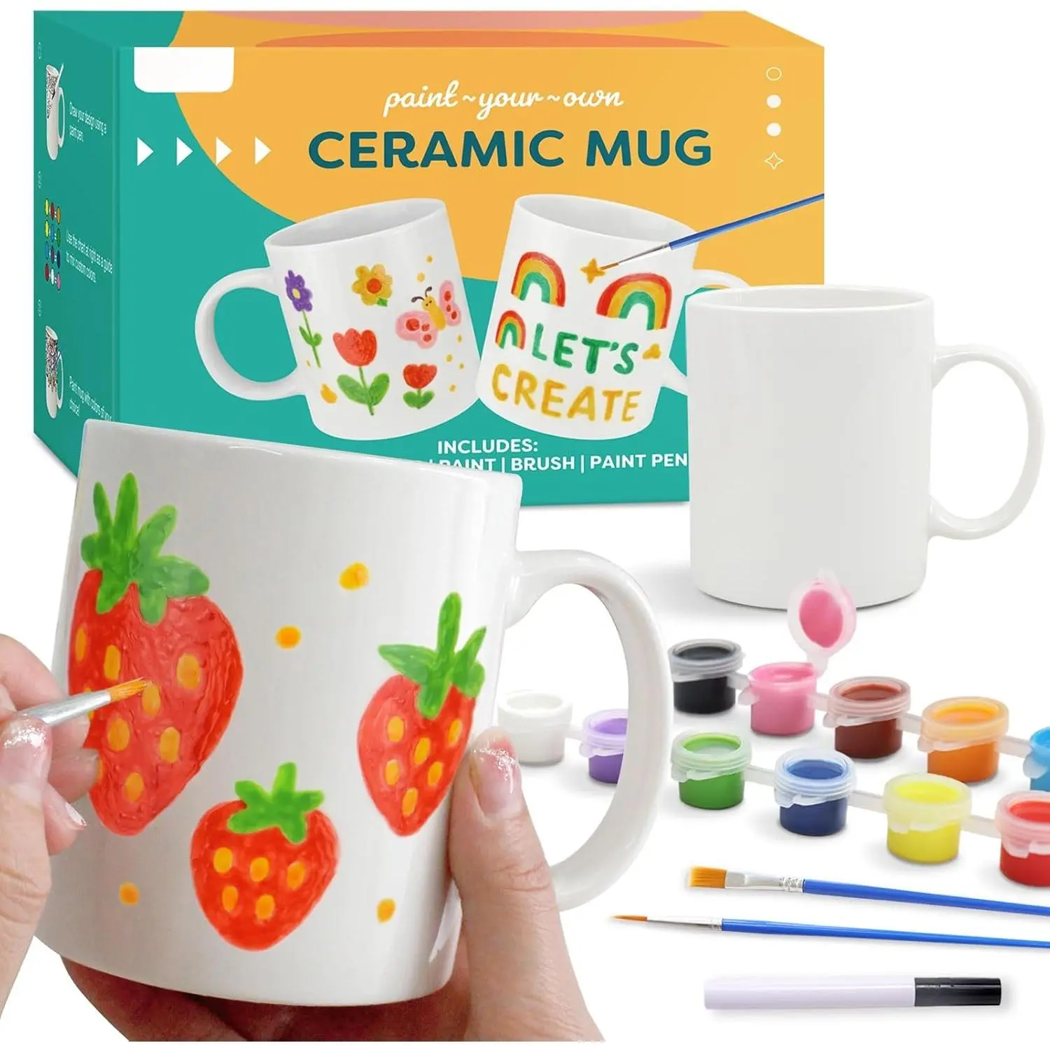 Your Own Mug Kit | DIY Ceramic Painting Kit for Adults  | 2 Paintable Coffee Mugs, 12 Safe Paints, 2 Brushes & Ceramic Pen | Gifts for Mother's Day Father's Day Valentine & Christmas