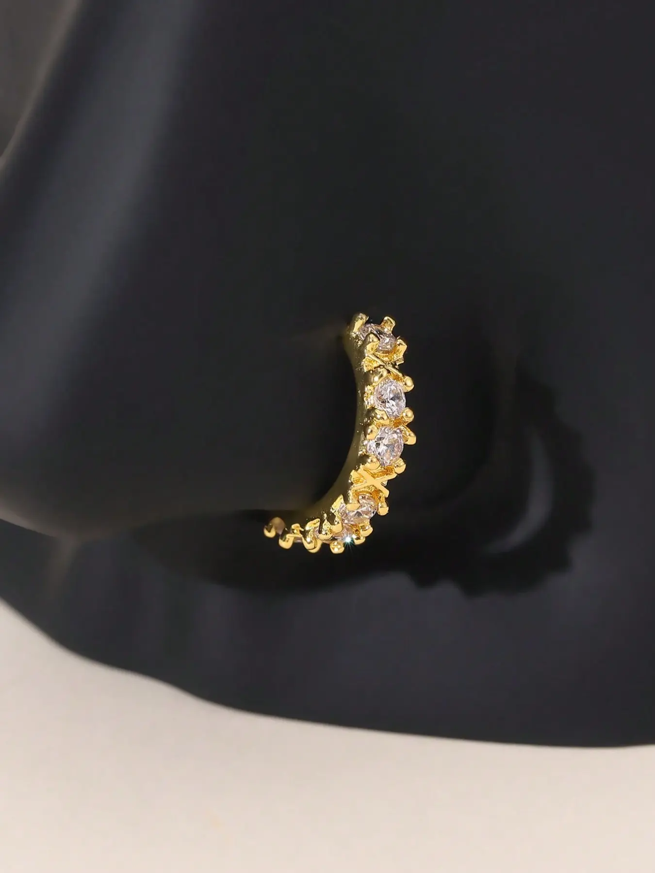 Wave Rhinestone C-Ring Nose Ring, Hollow Out Diamond Nose Stud, Elegant Piercing Nose Jewelry for Women, Daily Casual Style, Rhinestone Nose Rings