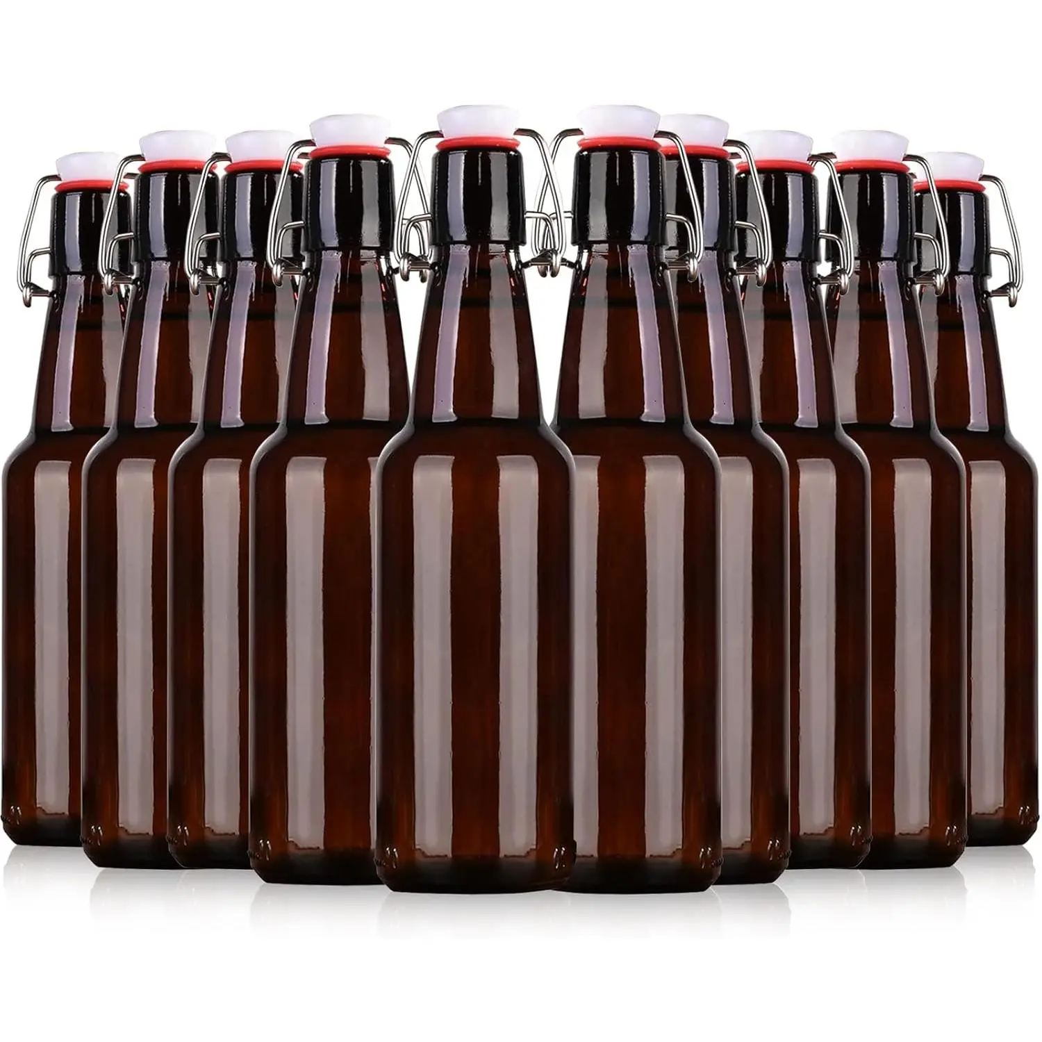 16.5oz Amber Swing Top Glass Bottles for Airtight Lids, Home Brewing and Fermentation Kombucha, Vanilla Extract, Beverage, Water, Kefir (10 Pack)