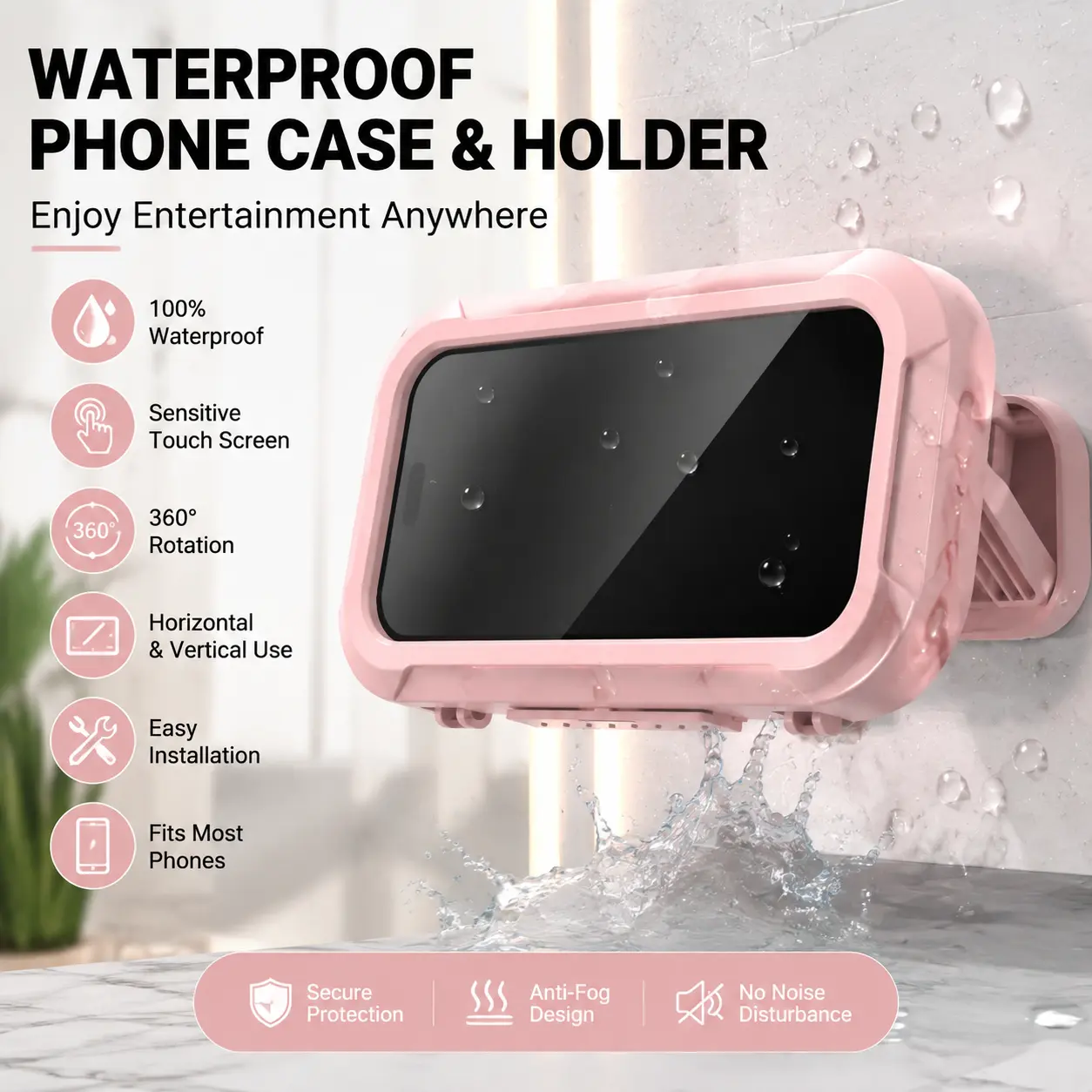 Punch-free Easy Installation Mobile Phone Box, Anti-fog Waterproof Smartphone Holder, Adjustable Durable Tablet Phone Holder Mount, Cell Phone Holders, Shower Phone Holder, Bathroom Decor Organizer, ABS Material-YY1