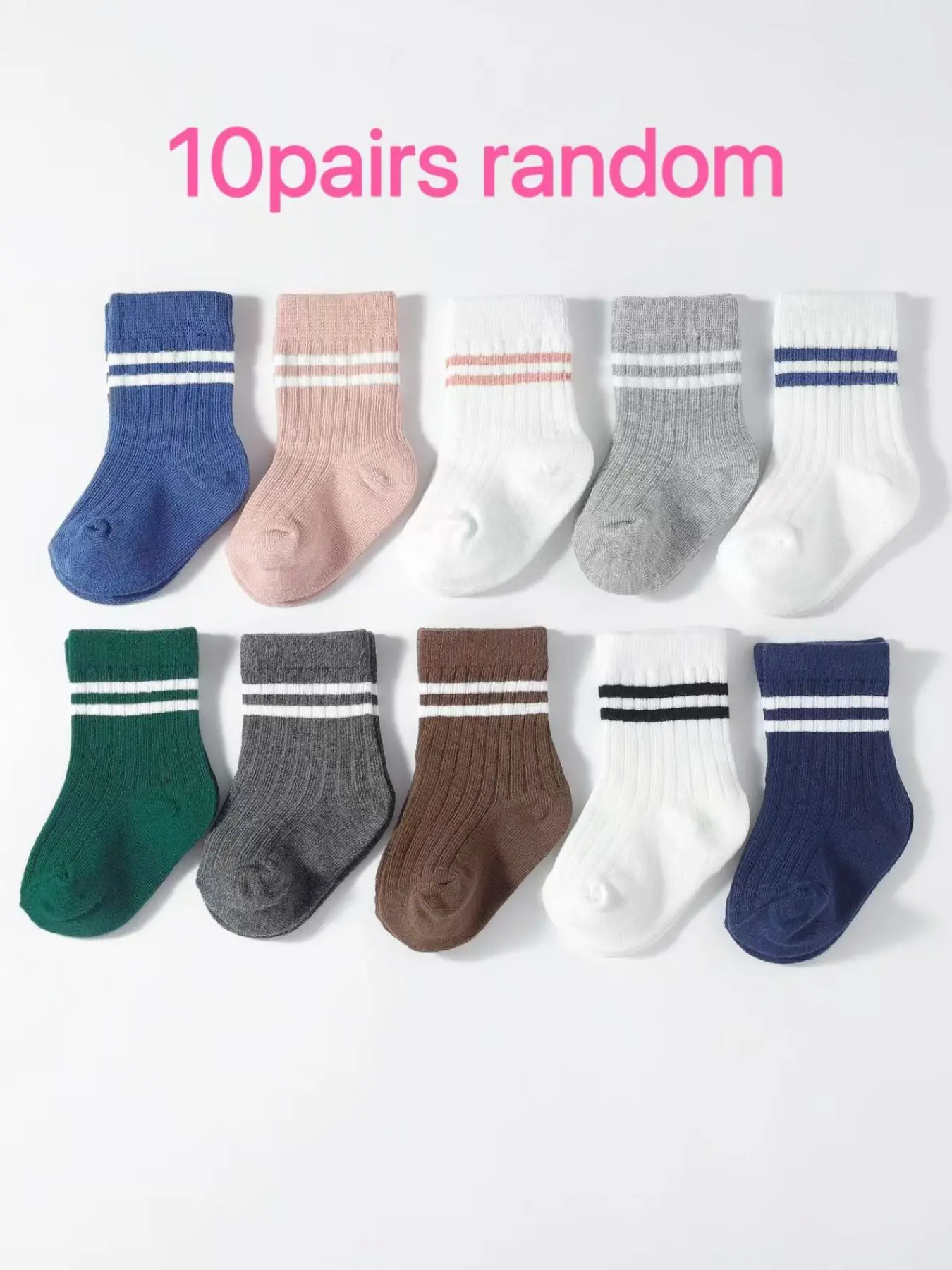10 Pairs Random Colors Baby Striped Mid-Calf Socks, Breathable Unisex Infant Socks for Spring Summer Fall Winter, Versatile Newborn Socks, Preemie Socks