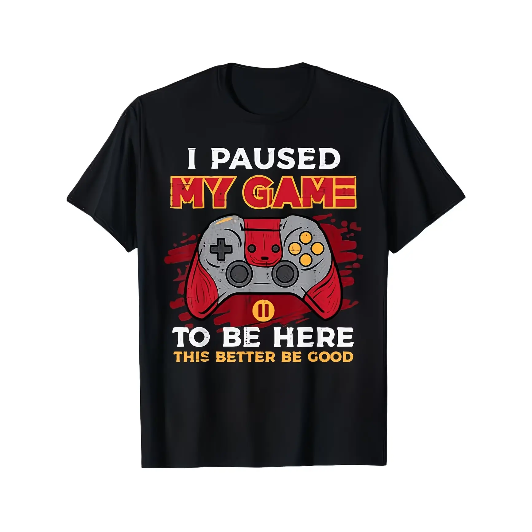 I Paused My Game To Be Here Gamer Cotton T-Shirt Funny Comfort Fashion Outfit Humorous Gamer Quote Graphic Tee Perfect Gift For Him Playful Casual Men's Top