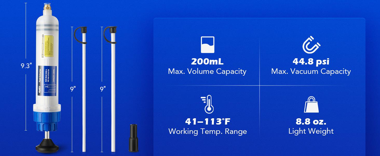 Orion Motor Tech 200/350mL Yellow/Blue Manual Fluid Extractor and Filler, Syringe Style Pump for Car Power Steering Transmission Gear Oil & Brake Fluid Changes,Hand Vacuum Pump for ATV Boat Automotive Fluid Extraction,extension tube
