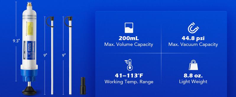 Orion Motor Tech 200/350mL Yellow/Blue Manual Fluid Extractor and Filler, Syringe Style Pump for Car Power Steering Transmission Gear Oil & Brake Fluid Changes,Hand Vacuum Pump for ATV Boat Automotive Fluid Extraction,extension tube