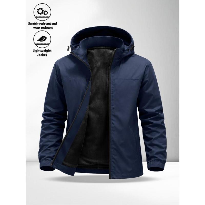 Men's Lightweight Hooded Jacket with Zipper Pockets, Breathable Comfort Fabric, Regular Fit, Daily Streetwear