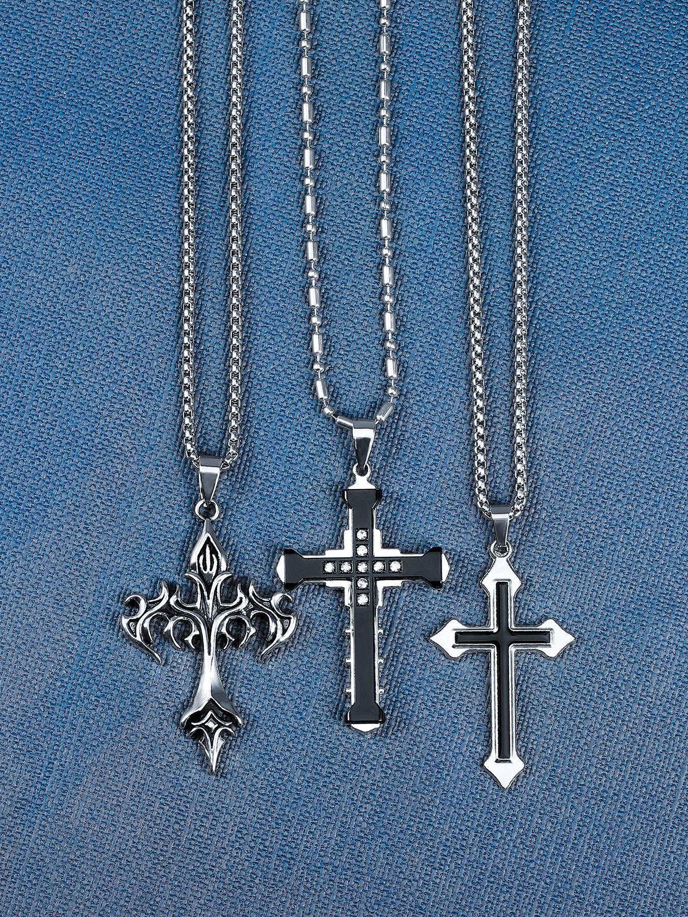 Street Style Cross Pendant Necklace, Stainless Steel Jewelry for Party, Daily Clothing Decor, Trendy All-match & Exquisite Jewelry for Birthday Gift, Cross Necklaces