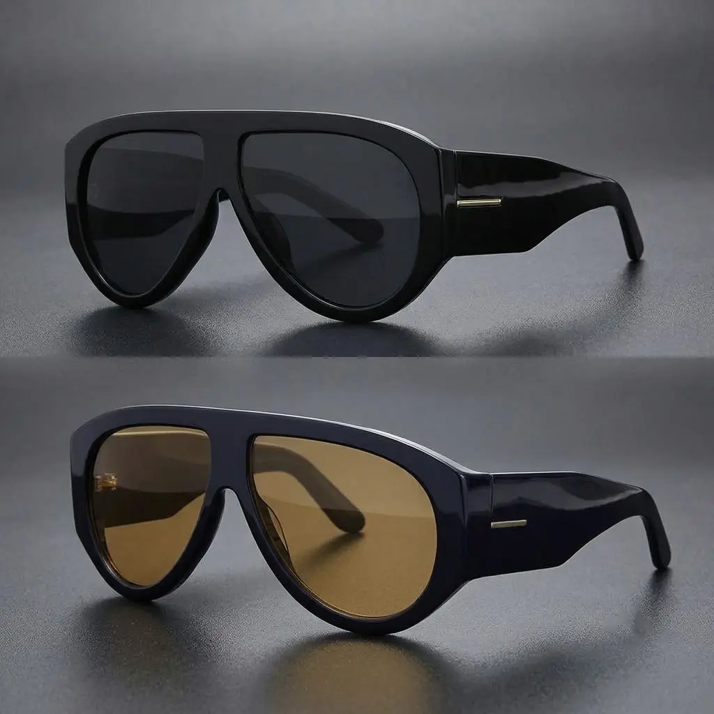 UV400 Oversized Flat Top Sunglasses 2-Pack Retro Y2K Shield Aviator For Men Women Fashion Streetwear Father's Day Gift