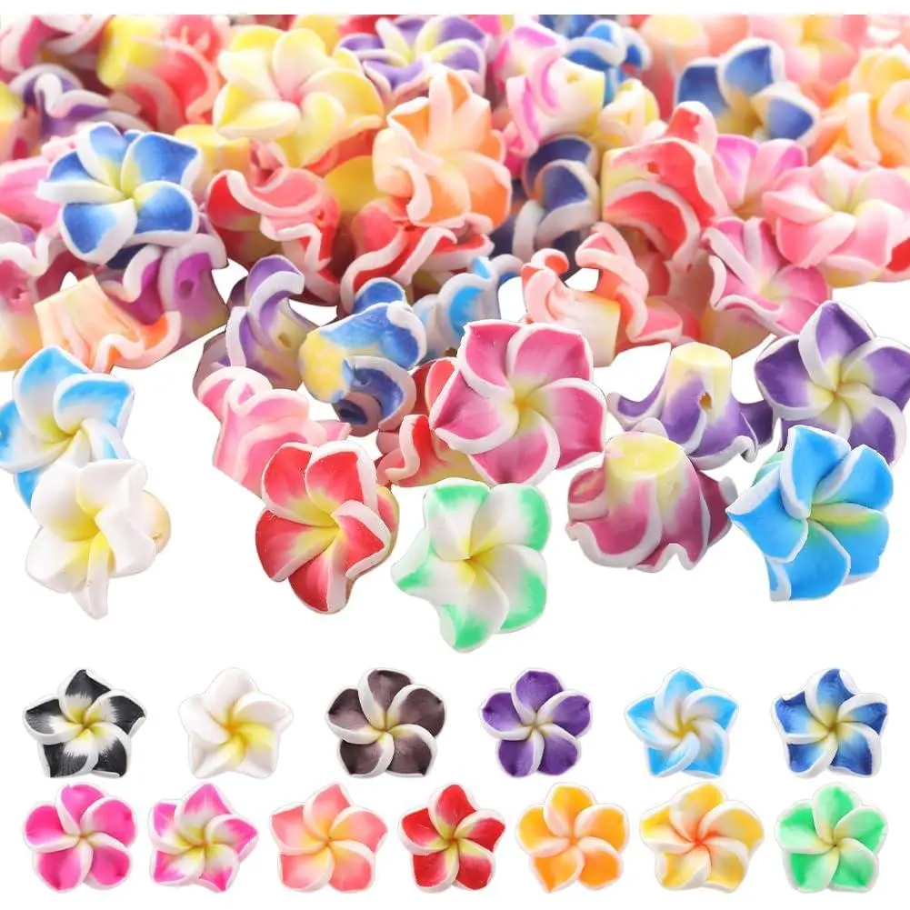 100 count Plumeria Beads Polymer Clay Flower Beads Bulk  Hawaiian Plumerias  12x8mm Flat  Floral Charms Summer Colorful  Loose Spacers for  Making Beading Kit