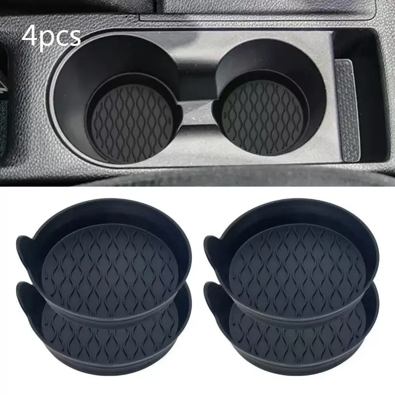4 Pcs Car Silicone Cup Coasters – Waterproof and leakproof round anti-slip cup holder mats. Protects car cup slots and center console from spills, universal fit, easy to clean and perfect for daily car interior protection.