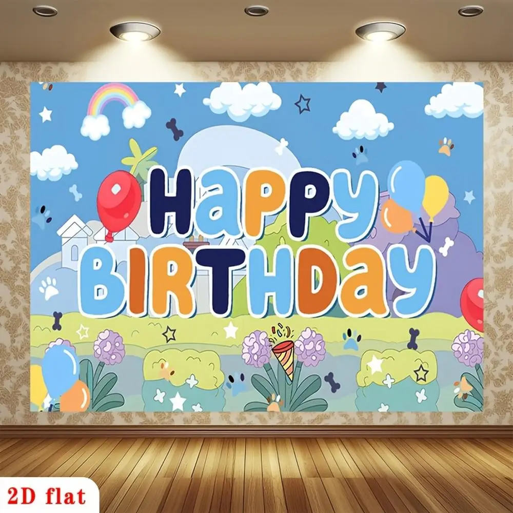 1pc Glam Durable Soft Polyester Party Banner, Colorful Happy Birthday Cartoon Backdrop with Balloons-Stars-Paw Prints, No Electricity Needed for Home-Garden-Farm Decor