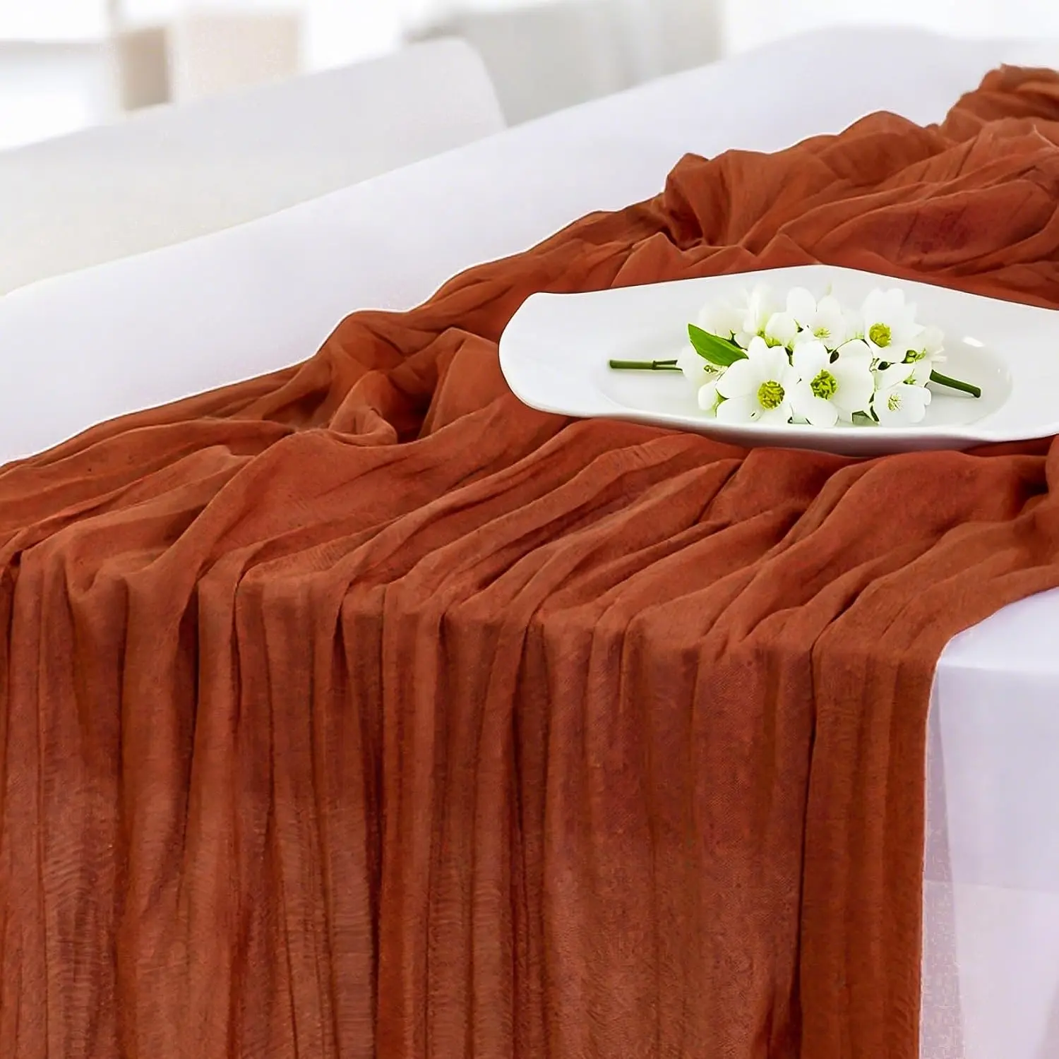 Thanksgiving Cheesecloth Table Runner - 9.8 FT Terracotta Table Cloth Spring Decor for  Fall Wedding Table Decor for Bridal Shower Easter Runner Garden Party Decorations