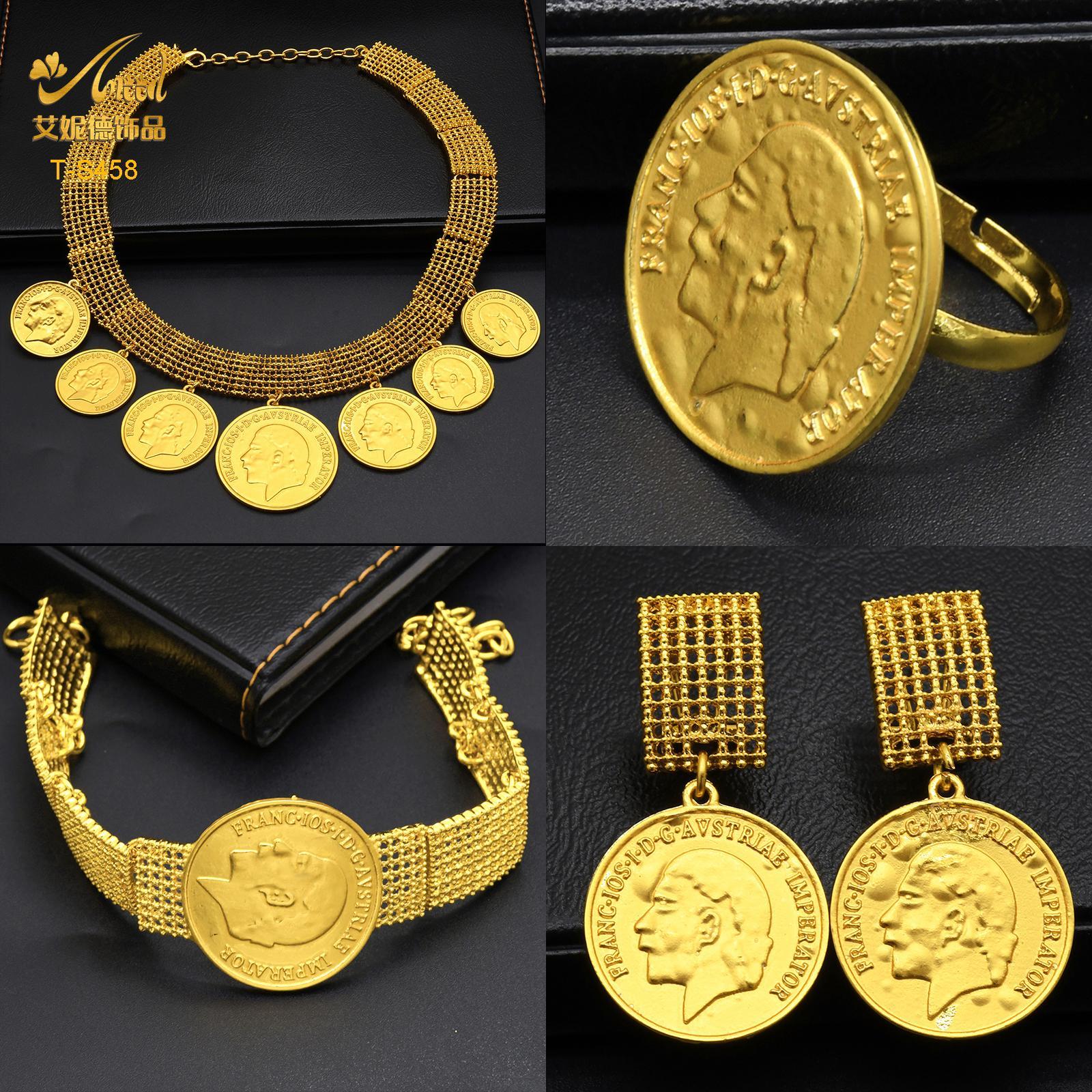 ANIID Ethiopian 24K Gold Color Coins Jewelry Set African Hawaiian Luxury Necklace Bracelet Pendant Set Dubai Wedding Gifts