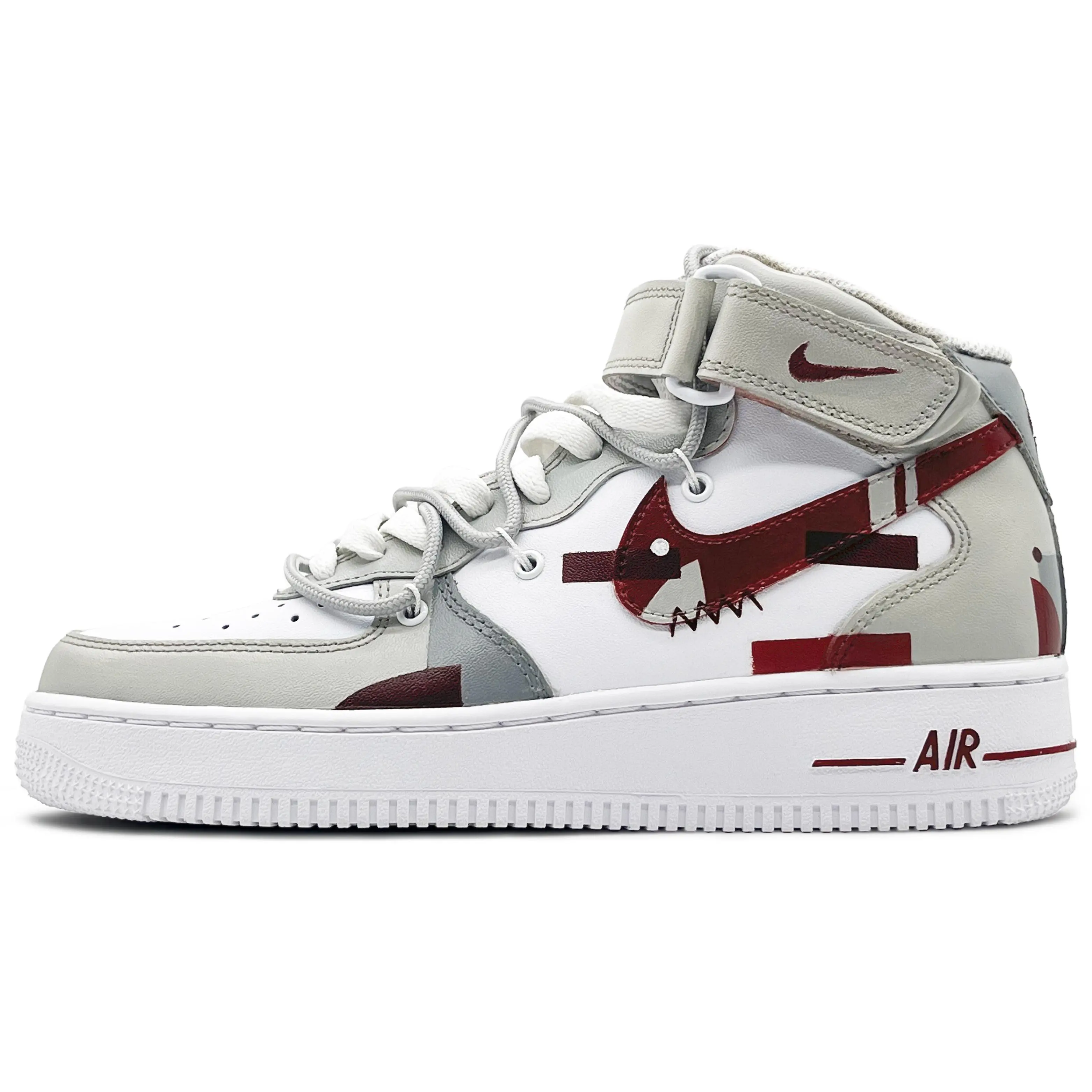 Nike Air Force 1 ’07 Custom Sneakers for Men: Deconstructed Colorway, Dual Laces, Geometric Design, Slip-Resistant and Durable Mid-Top Verifiable, with credentials and supporting global authentication