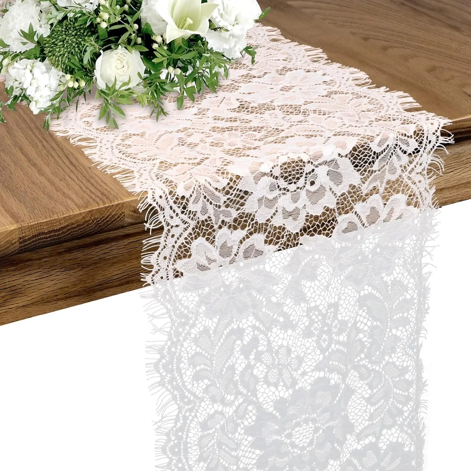 10 count White Lace Table Runner 11 x 120 Inch Embroidered Boho Table Runner for Wedding Bridal Shower  Shower Party Table Decoration Rustic Rose Embroidered Boho White Lace Runners
