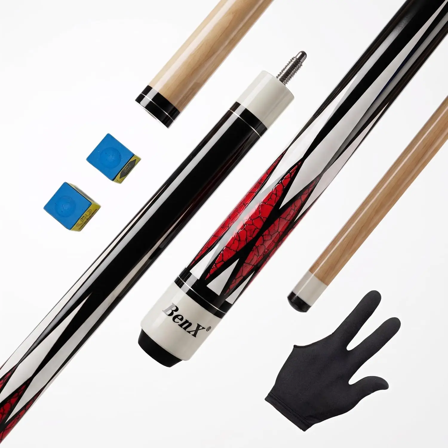 57" Billiard Cue Stick - Maple Birch Wood Pool Cue for 8-Ball & 9-Ball, 13mm Pre-Scuffed Tip, Seamless Metal Joint, 4-Layer Gloss Finish