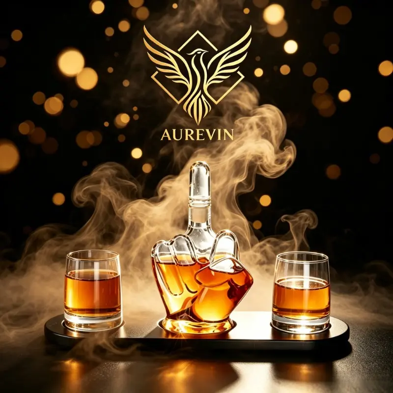 1000ML Hand Shaped Whiskey Decanter Set, Creative Palm Design, 2 Tumblers, Tray, Novelty Bar Decor, Funny Gift for Bourbon Lovers