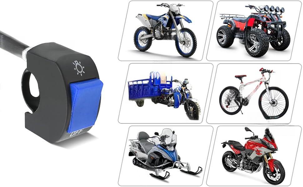 1 Piece Motorcycle Headlight Switch Handlebar Toggle Switch with On Off Push Button for U5 U7 U2 Motorcycles Scooter Electrombile Motorbike-7/8inch 22mm(Blue)