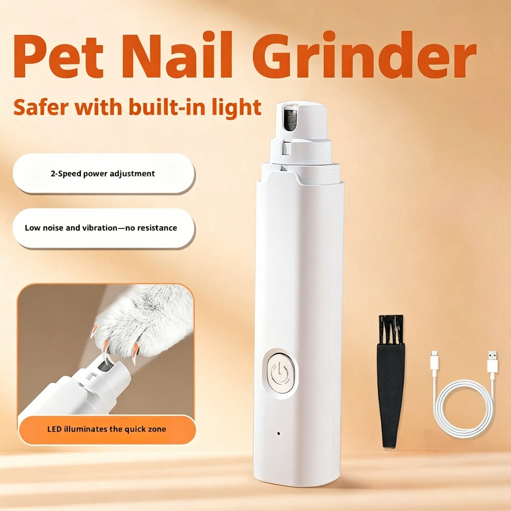 Pet Beak Grinder, Quiet Bird Claw Trimmer Rechargeable Parrot Nail File with LED Light, Beauty Tool for Budgies, Small Birds, Conures
