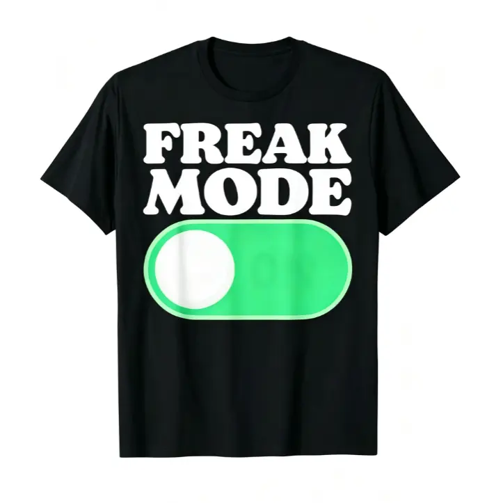 Freak Mode Green Toggle Switch Bold Retro Text Graphic Short Sleeve T-Shirt, Unisex Summer Vacation Back To School Trendy Meme Casual Tops, 100% Pure Cotton Printed Craft Summervibes Tee, Soft Breathable Relaxed Fit everyday outfits