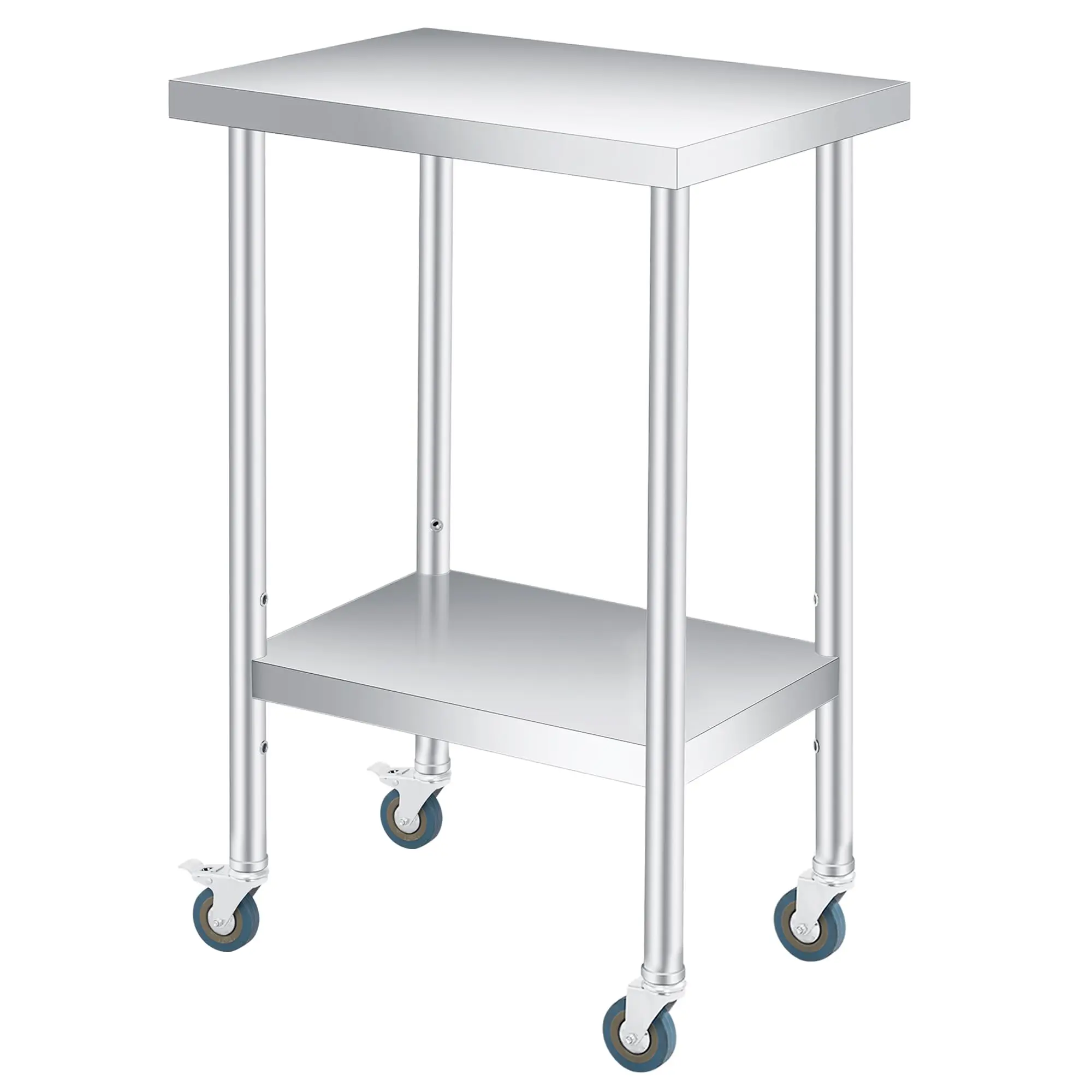 GARVEEStainless Steel Table 12 x 24 x 35 Inch with 2-Tier Storage, Adjustable Undershelf and Lockable Casters, 660LBS NSF Commercial Work Table for Food Prep, Kitchen, Restaurants, and Home