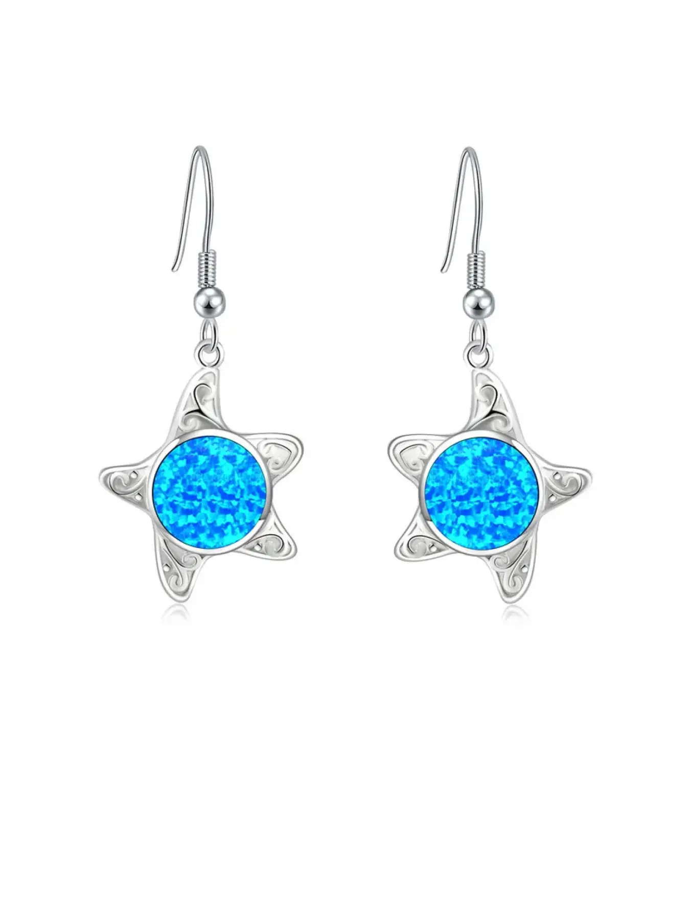 Sparkling Star Earrings with Blue Synthetic Opal,Celestial Astral Dangle Jewelry,Unique Starfish Drop Earrings Gift for Women