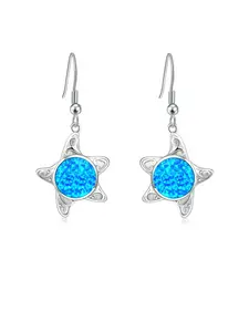 Sparkling Star Earrings with Blue Synthetic Opal,Celestial Astral Dangle Jewelry,Unique Starfish Drop Earrings Gift for Women