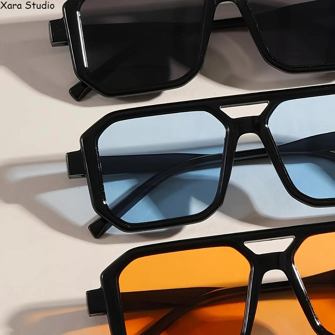 3-Pack Men’s Square Full-Rim Glasses – Double Frame Design, Stylish Minimalist Urban Eyewear with Durable PC Lenses, Comfortable Lightweight Fit for Daily Casual Wear & Office