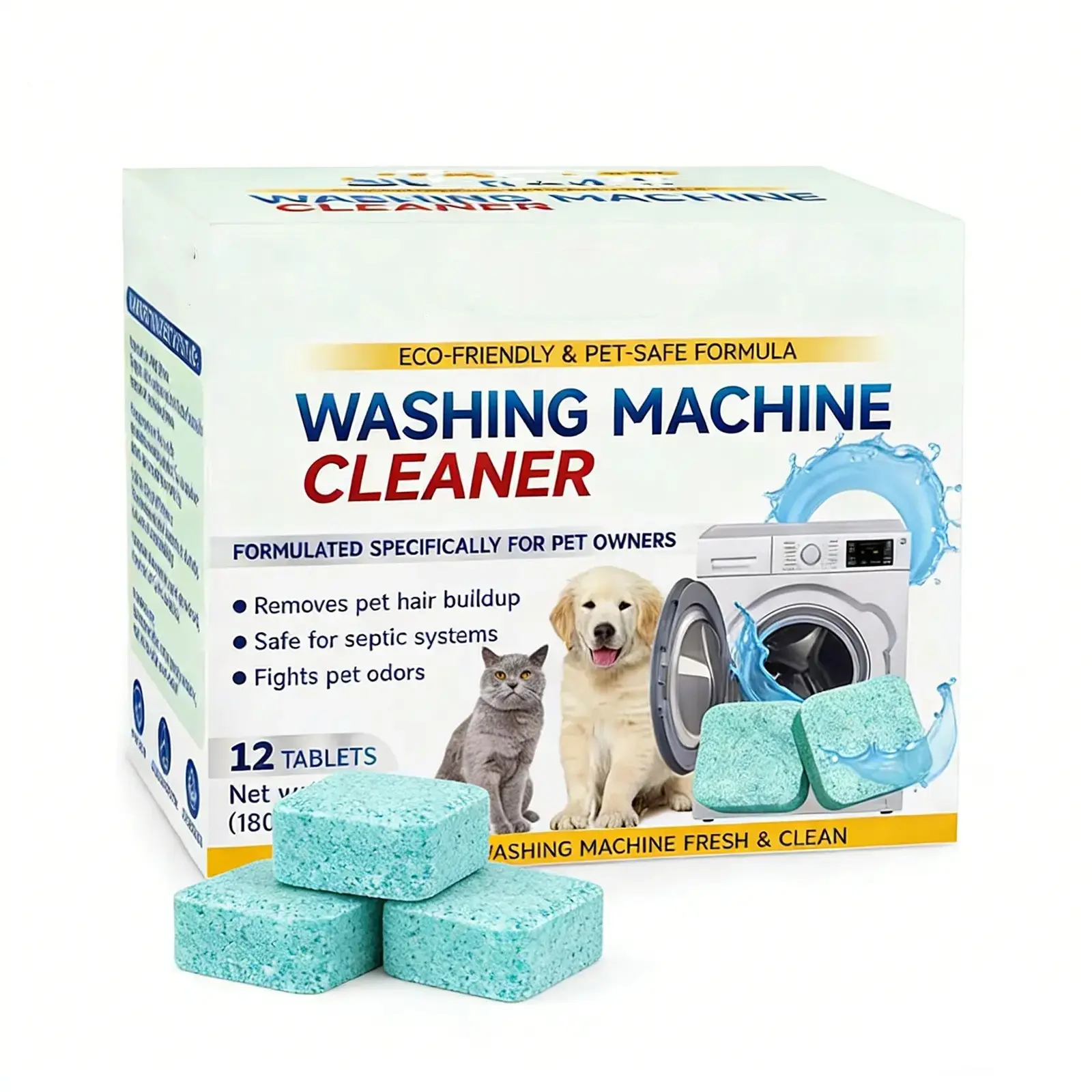 Pet Washer Machine Cleaning Tablets, Daily Multi-Model Stain Removal Freshener, Odor Eliminator, Safe Refreshing Care Agent for Pet Washers, Home Goods
