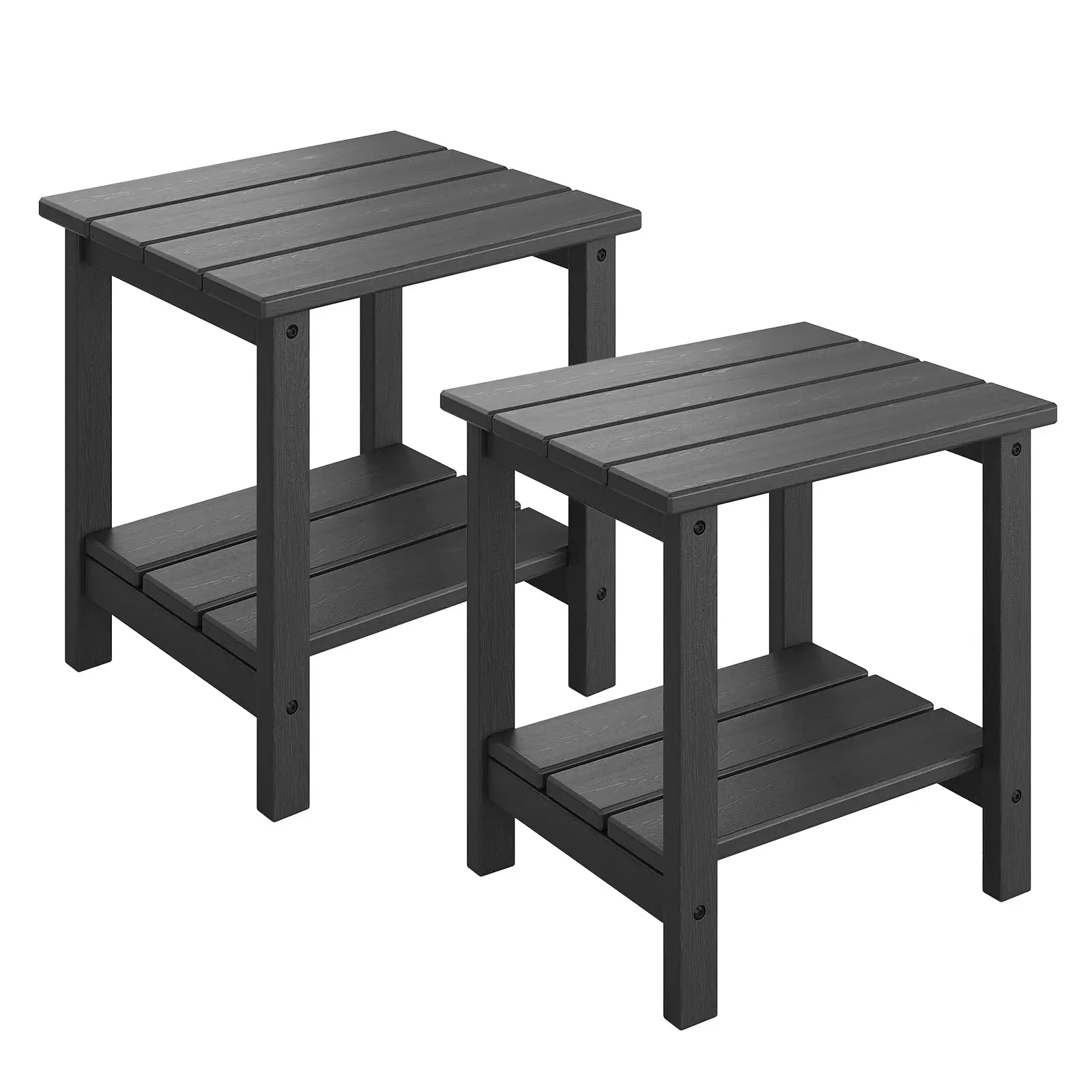 Weather Resistant 2-Tier Patio Side Table Set - HDPE Adirondack End Table with Wood Grain Finish, Durable 18 Inch Square Outdoor Accent Table for Patio, Garden, Deck, Porch, Poolside, Indoor or Outdoor Use