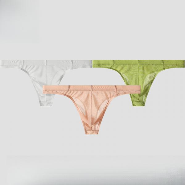 Men's triangular underwear with lightweight mesh, quick drying, breathable knitted fabric, low waist thong, solid color polyester fiber size M-XXL
