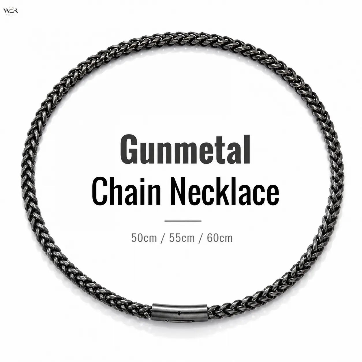Gunmetal Black Thick Twist Rope Chain Necklace 3 Adjustable Lengths 50/55/60cm Cylindrical Snap Clasp Heavy Duty Stainless Steel Punk Hip Hop Men Women Minimalist Neck Jewelry Gift