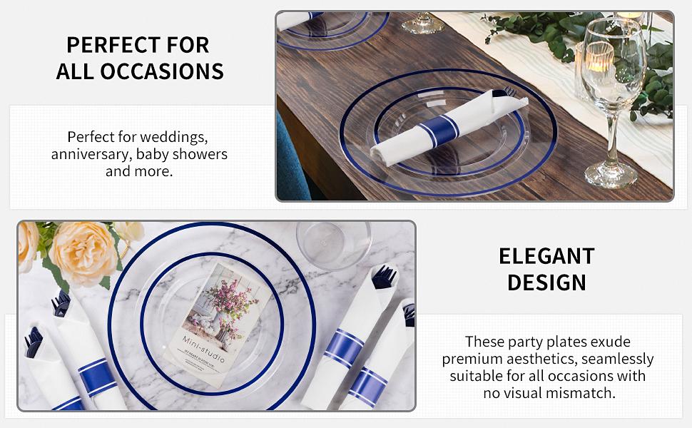 Goodluck 175PCS Dark Blue BPA-Free Food-Grade Disposable Tableware Set for 25 Guests, Including Dinner & Dessert Plates, Napkins, Cutlery, Cups for Parties, Christmas