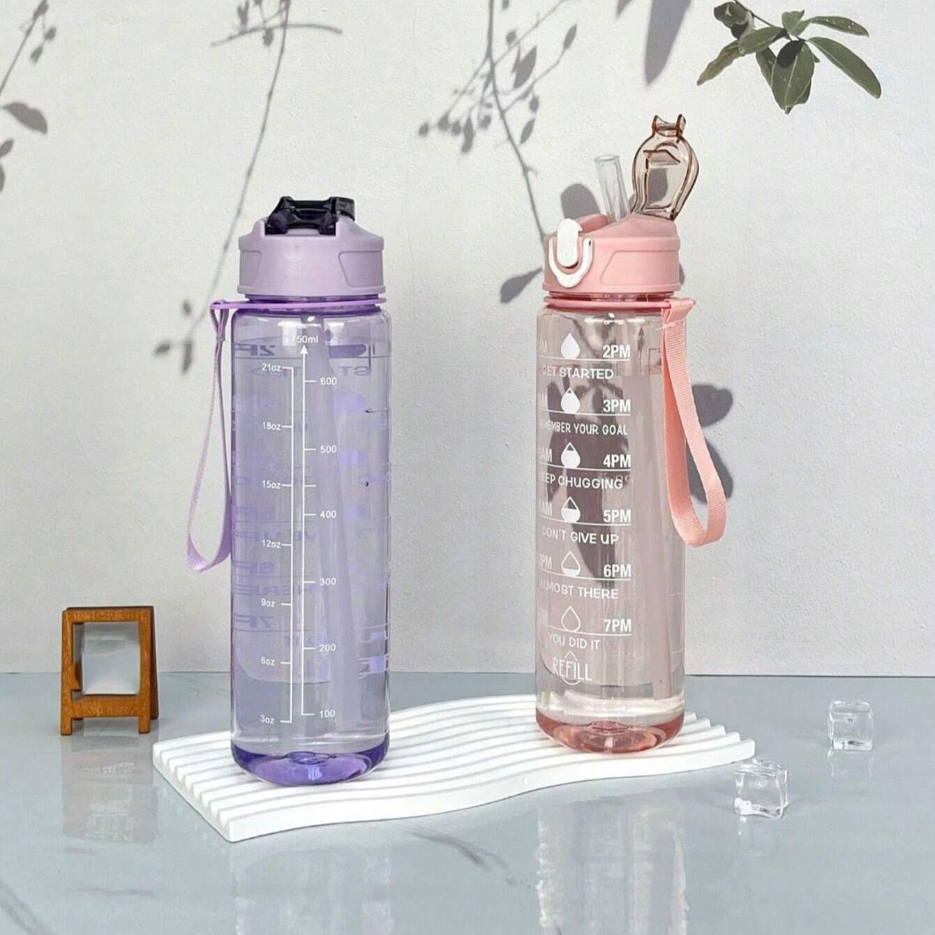 Time Marked Water Cup, Outdoor Sports Clear Water Bottle with Straw, Medium Size Transparent Drinking Cup for Hydration, Tumbler Water Bottles