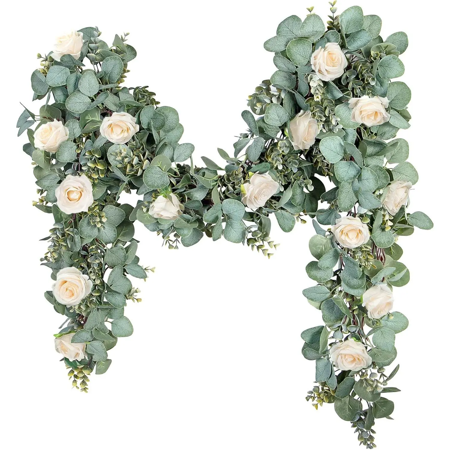 Eucalyptus Garland 6.56 Ft Lush  Dollar Leaves Boxwood Artificial Faux Greenery Vines for  Shower Wedding Party Table Runner Room  Mantle , Champagne