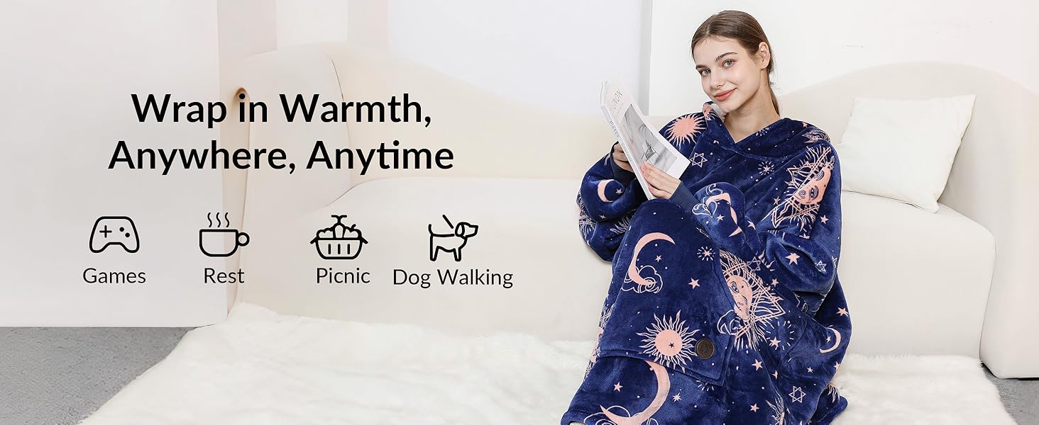 Wearable Blanket Hoodie with Slipper Socks Set, Oversized Blanket Sweatshirt Hoodie for Men Kids, One Size Fits All (Sloth)