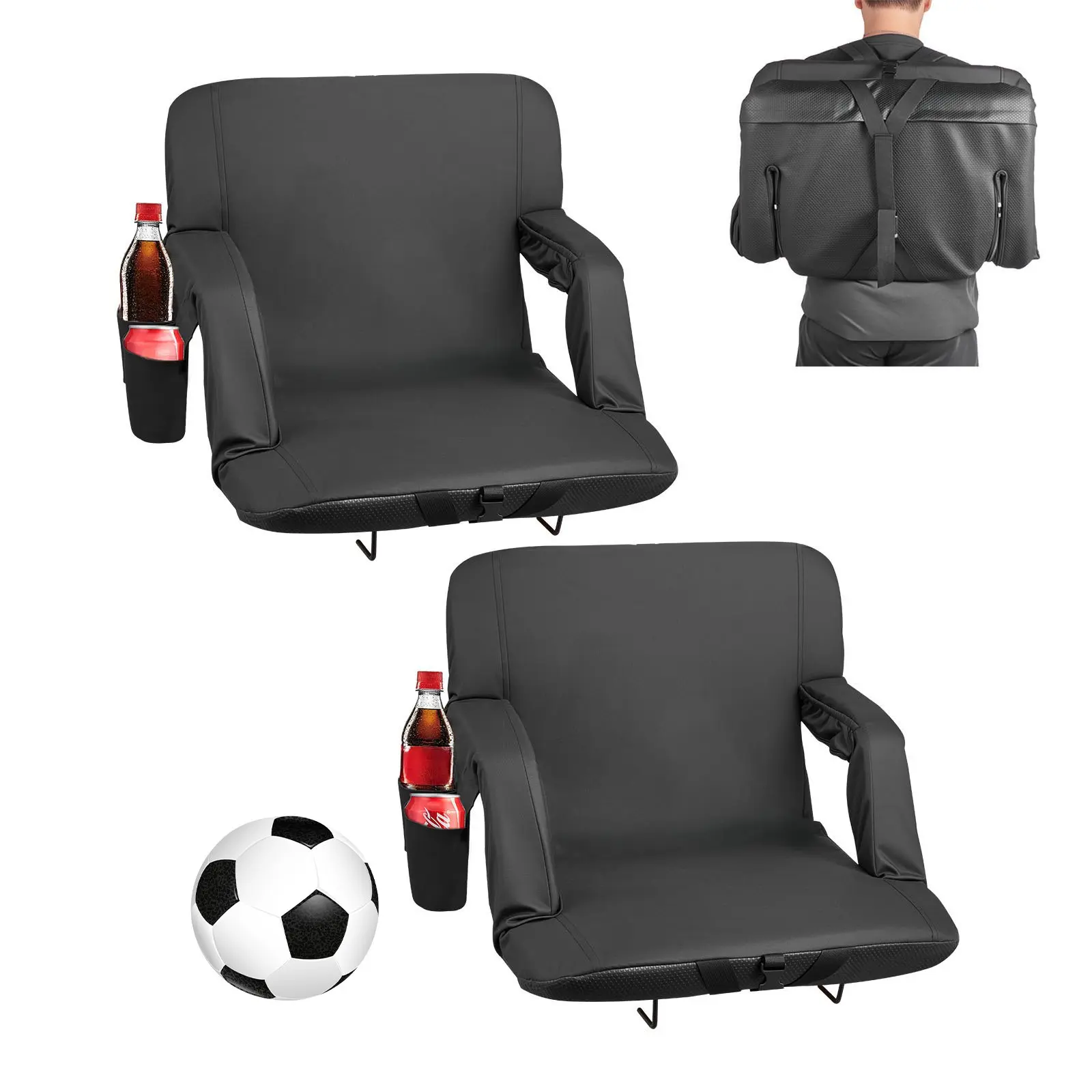 VEVOR Stadium Seat, 6 Adjustable Angle Wide Bleacher Chair, 2.9'' Cushion Padded Stadium Seat with Armrest and Back Support, Stadiums Chair with Hook Cupholder for Picnics, Beach Sports, and Gaming