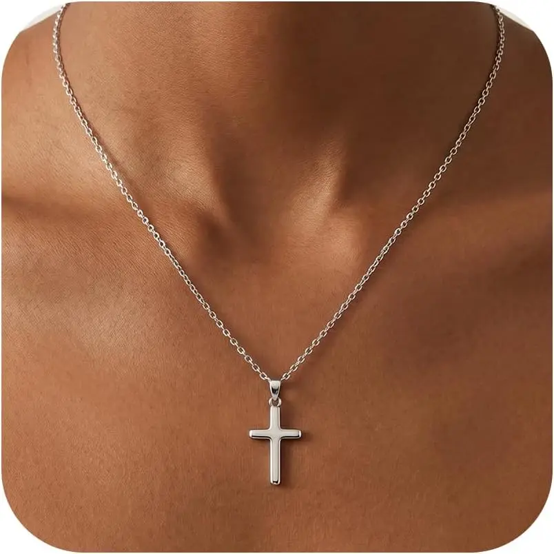 925 Sterling Silver Cross Necklaces for Women Girls, Dainty Silver Cross Necklace 16-22 Inch Cross Choker Jewelry Christian Baptism Religious Faith Jewelry Gifts