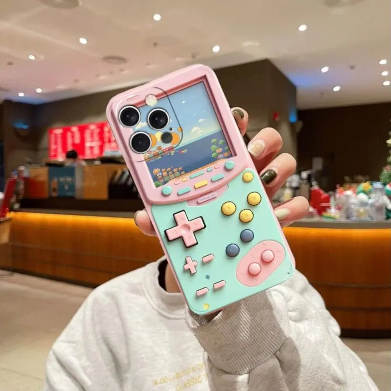Retro pixel game console design, colorful silver printed phone case, drop-proof and scratch-resistant, suitable for iPhone 17/16/15/14/13/12/11/X/XS/XSMAX and Samsung S24/S23/S22 Ultra, etc., a holiday gift for friends, family, and yourself