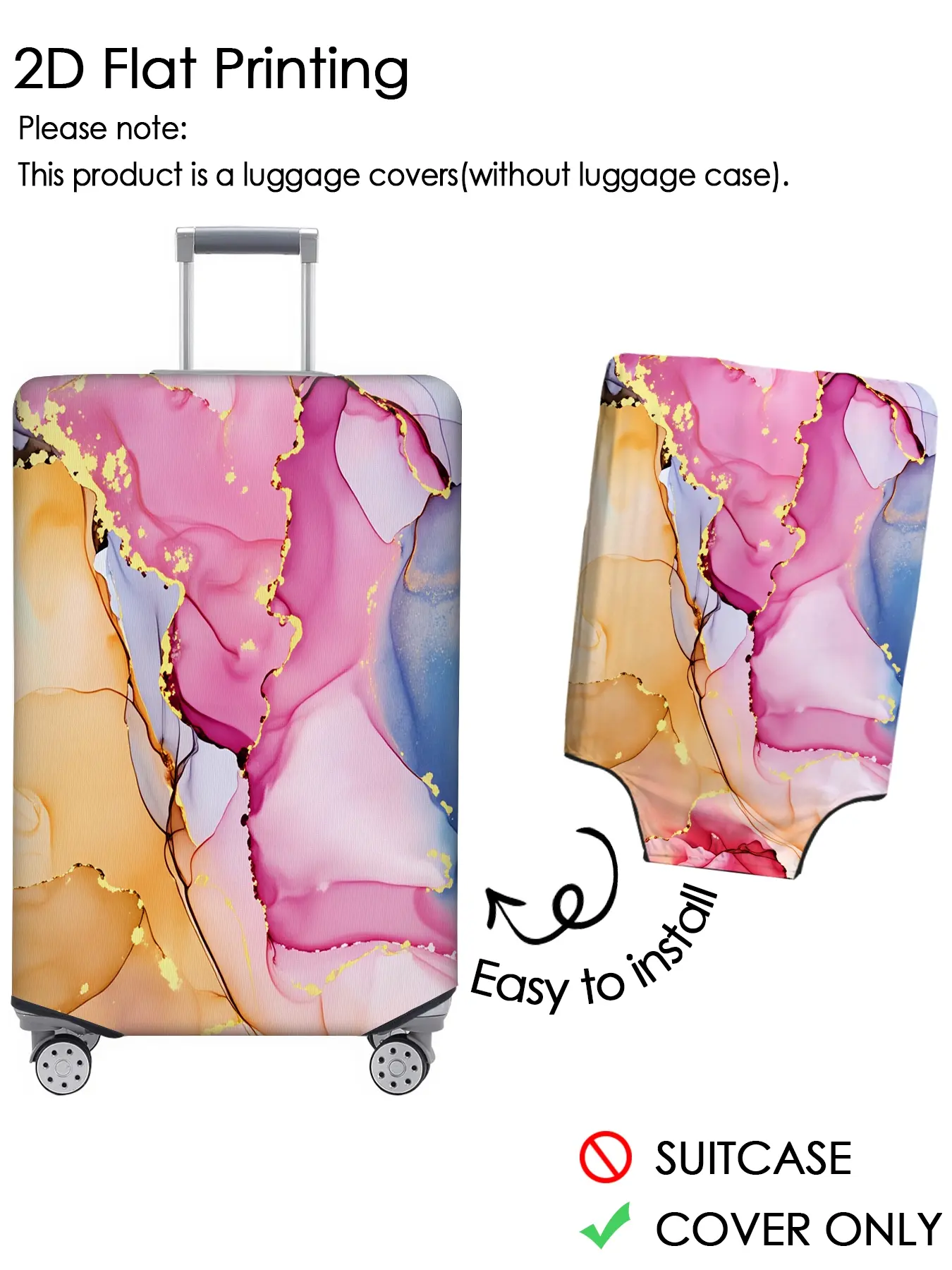 Pink orange gilded dyed luggage cover, luggage protection cover, personalized pattern not easily confused, elastic fabric, suitable for 18-32 inch luggage, essential travel accessory
