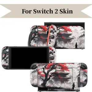 For Nintendo Switch 2 Console, Controller & Dock Skin Set - Red Blossom Samurai Ink Art Theme | Premium Vinyl Wrap, Anti-Scratch