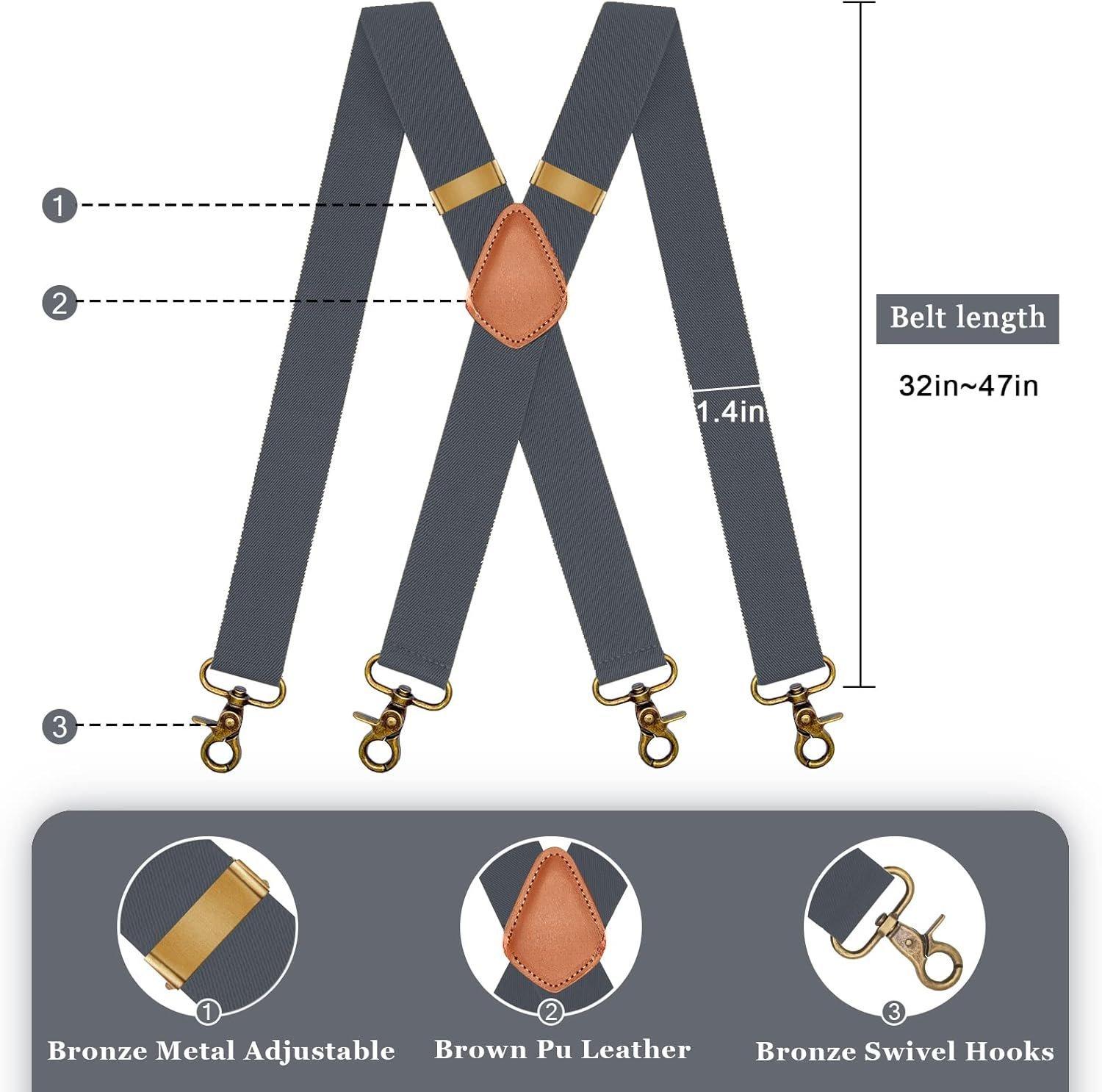 THE WELL KEPT Suspenders for Men Heavy Duty 4 Snap Hooks for Belt Loops Adjustable X