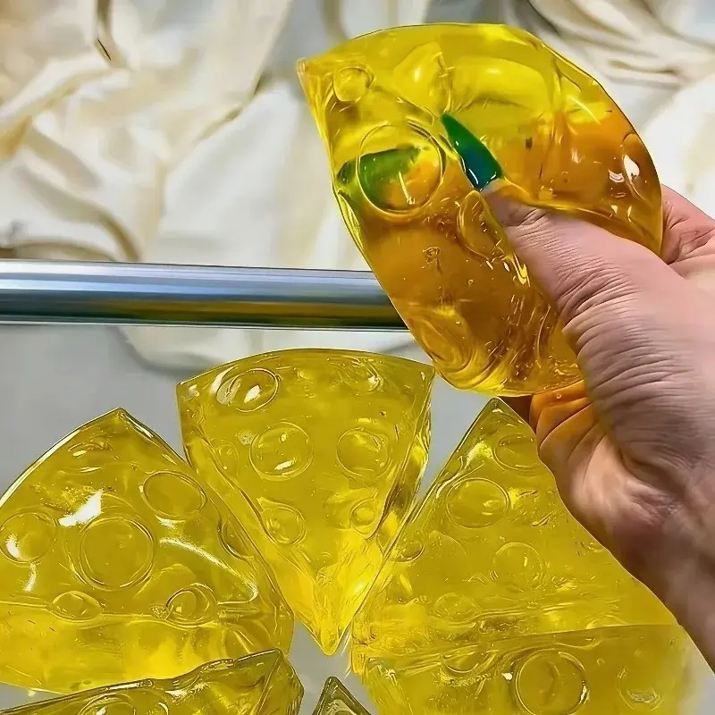Transparent Coconut Oil Gel Filled Cheese Squishy Fidget Toy, Super Sticky Slow Rising Clear Jelly Mochi Squeeze Toy, Tom & Jerry Themed Sensory Stress Relief Anxiety Toy for Adults Kids Holiday Party Gift