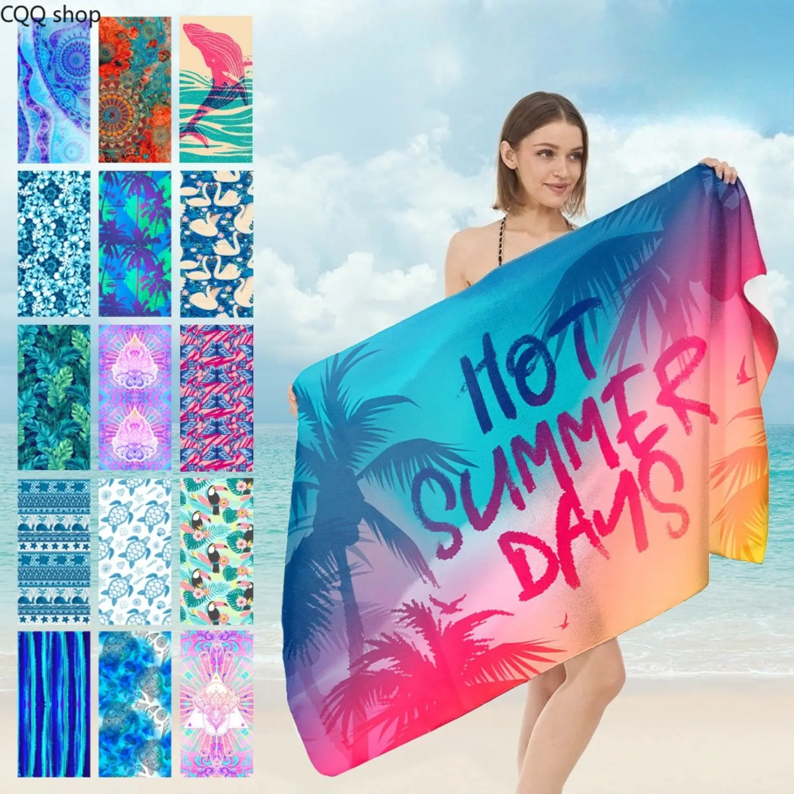 Quick Dry Microfiber Printed Beach Towel for Adults, Absorbent Sun Protection Swim Bath Towel, Lightweight Portable Towel for Beach, Swimming, Camping & Outdoor Travel