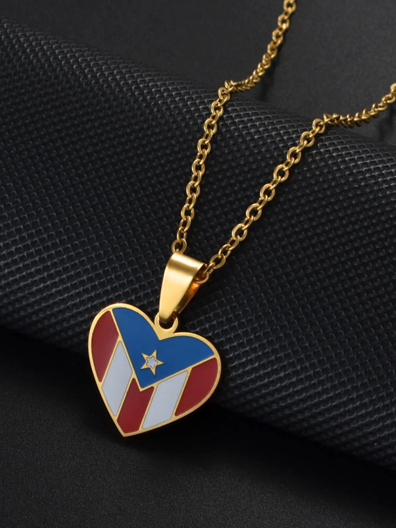 1pc Heart Rectangle Puerto Rico Flag Pendant Necklaces For Women Turtle Sea Turtle Stainless Steel PR Jewelry Love Heart Necklace Durable Fashion Accessory