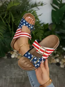 Independence Day 250th Anniversary Themed Sandals, American Flag Style Lightweight Non-Slip Women's Slippers, Breathable Beach Comfort Shoes