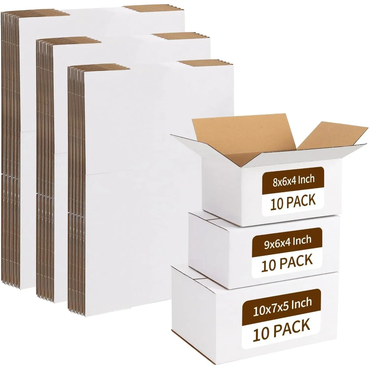 30 Pack Shipping Boxes Assorted Sizes 8x6x4, 9x6x4 & 10x7x5 - White Corrugated Cardboard Mailers for Packing, Mailing, Business