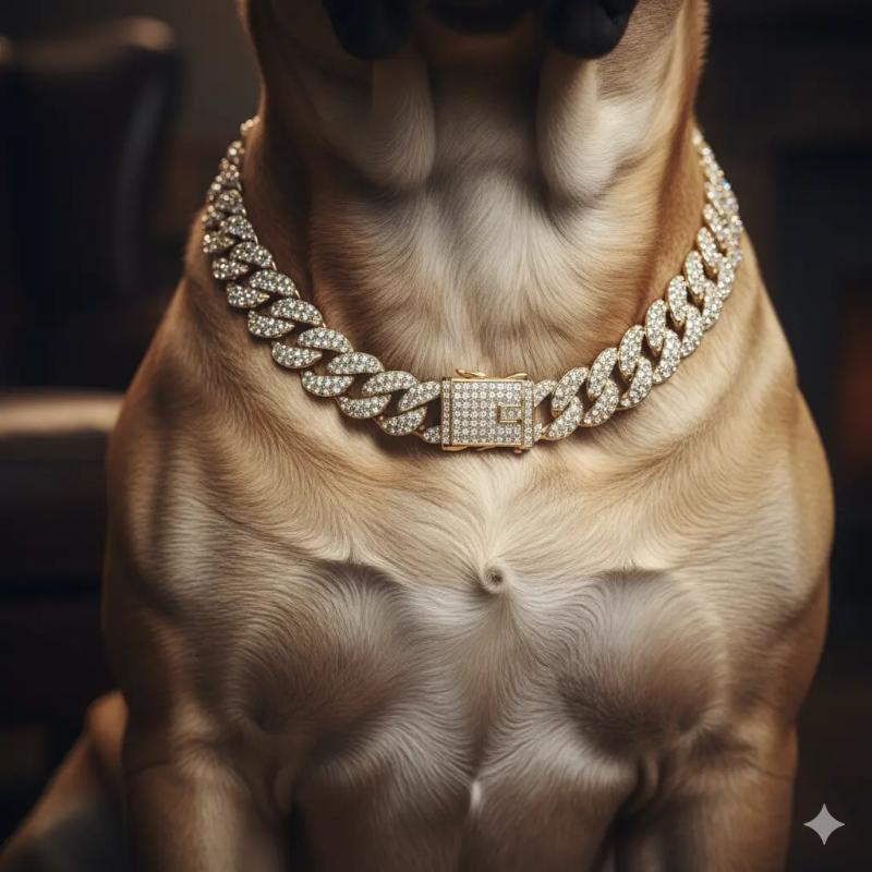 Big Dog Pet Collar Thick Heavy 18mm 18" 20" 24" Iced Cubic Zirconia Gold / Silver Plated Cuban Chain Necklace High Quality Polished.